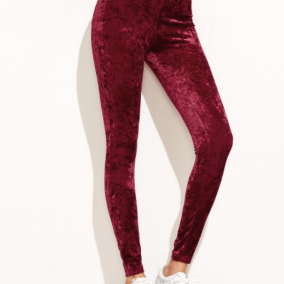 SHEIN Pants - shein m red crushed velvet leggings holiday